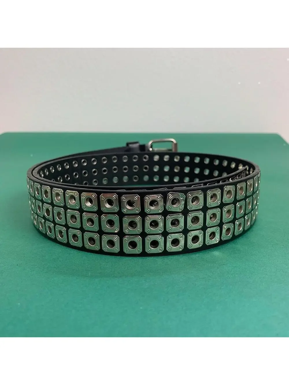 Cyber Grunge y2k 2000s vintage style light silver studded belt. Nice quality